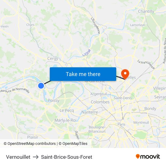 Vernouillet to Saint-Brice-Sous-Foret map