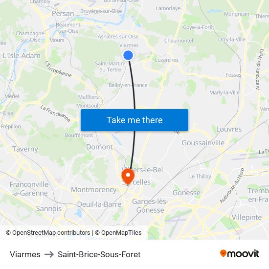 Viarmes to Saint-Brice-Sous-Foret map