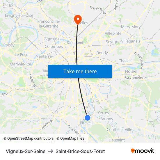 Vigneux-Sur-Seine to Saint-Brice-Sous-Foret map