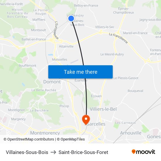 Villaines-Sous-Bois to Saint-Brice-Sous-Foret map