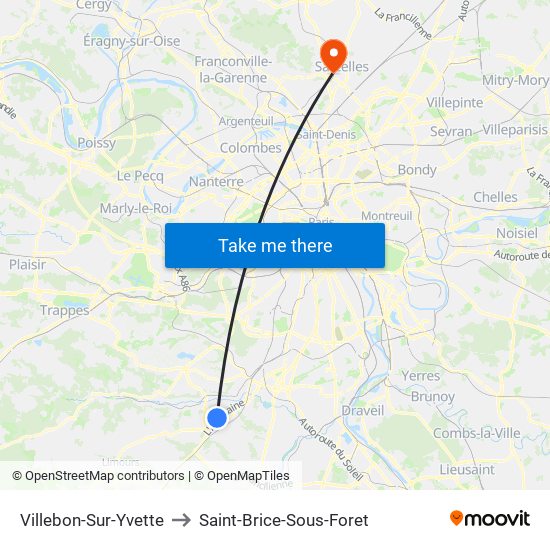 Villebon-Sur-Yvette to Saint-Brice-Sous-Foret map