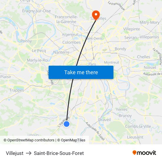 Villejust to Saint-Brice-Sous-Foret map