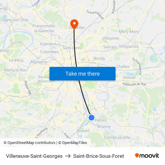 Villeneuve-Saint-Georges to Saint-Brice-Sous-Foret map