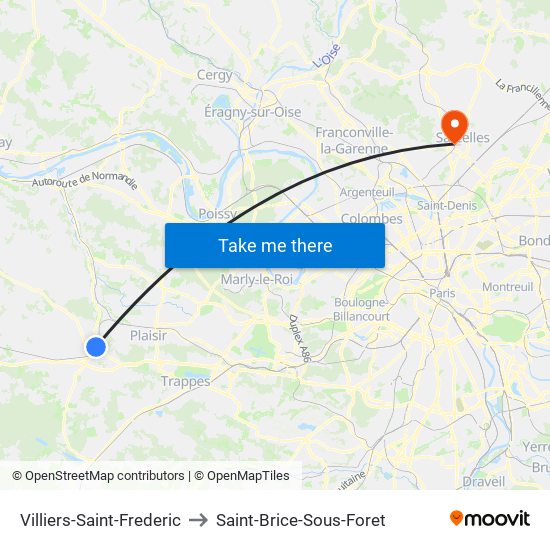 Villiers-Saint-Frederic to Saint-Brice-Sous-Foret map