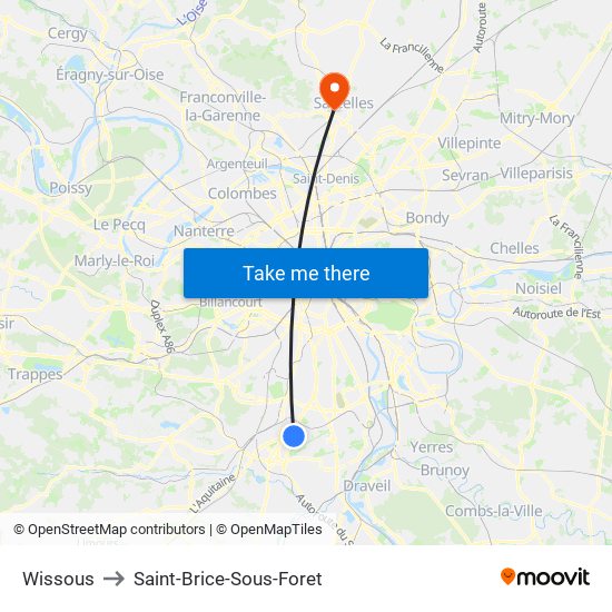 Wissous to Saint-Brice-Sous-Foret map