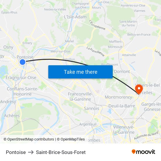 Pontoise to Saint-Brice-Sous-Foret map