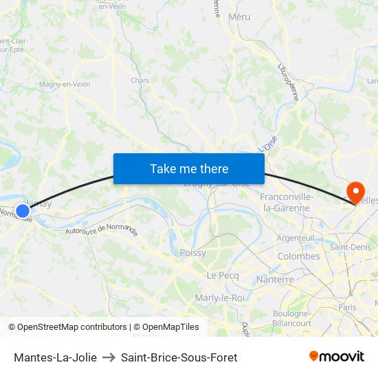 Mantes-La-Jolie to Saint-Brice-Sous-Foret map