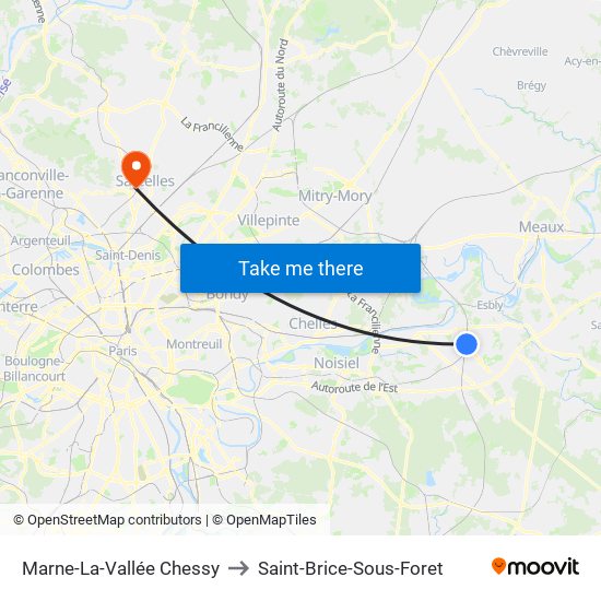 Marne-La-Vallée Chessy to Saint-Brice-Sous-Foret map