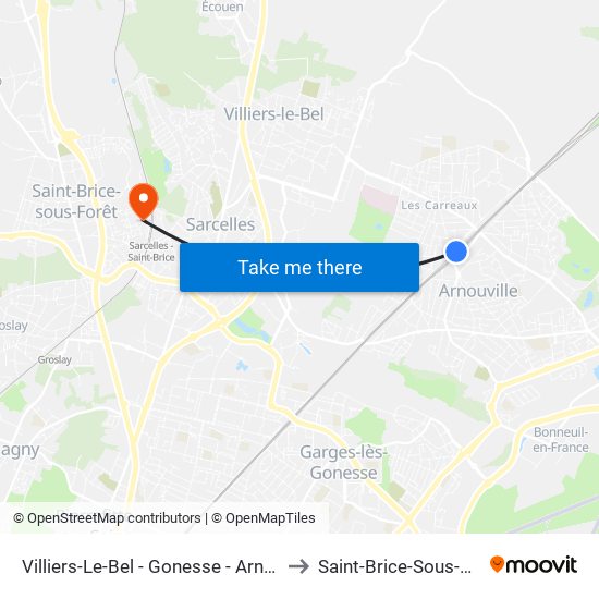 Villiers-Le-Bel - Gonesse - Arnouville to Saint-Brice-Sous-Foret map