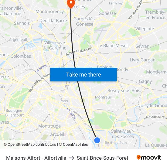 Maisons-Alfort - Alfortville to Saint-Brice-Sous-Foret map
