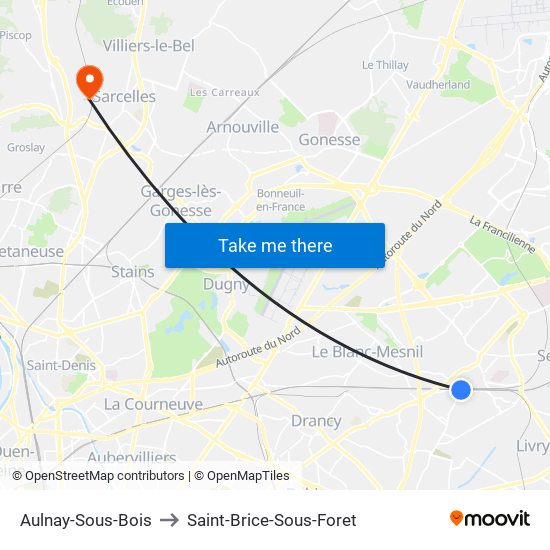 Aulnay-Sous-Bois to Saint-Brice-Sous-Foret map