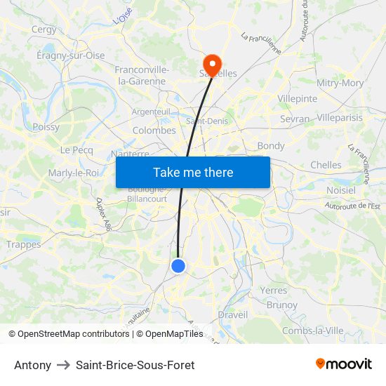 Antony to Saint-Brice-Sous-Foret map