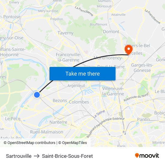 Sartrouville to Saint-Brice-Sous-Foret map