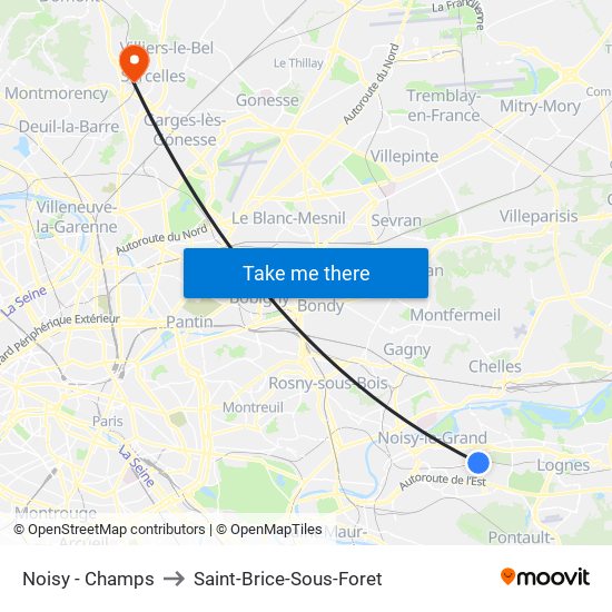 Noisy - Champs to Saint-Brice-Sous-Foret map