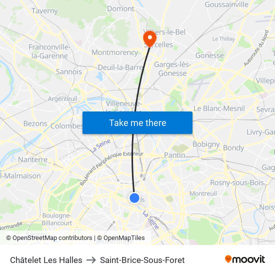 Châtelet Les Halles to Saint-Brice-Sous-Foret map