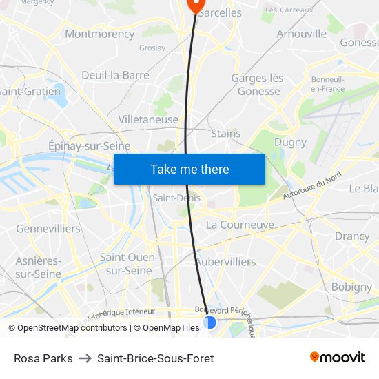 Rosa Parks to Saint-Brice-Sous-Foret map