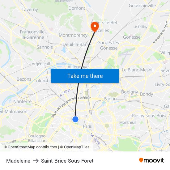 Madeleine to Saint-Brice-Sous-Foret map
