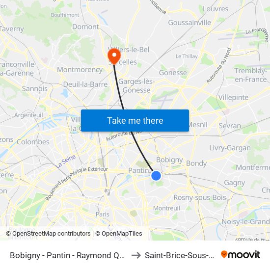Bobigny - Pantin - Raymond Queneau to Saint-Brice-Sous-Foret map