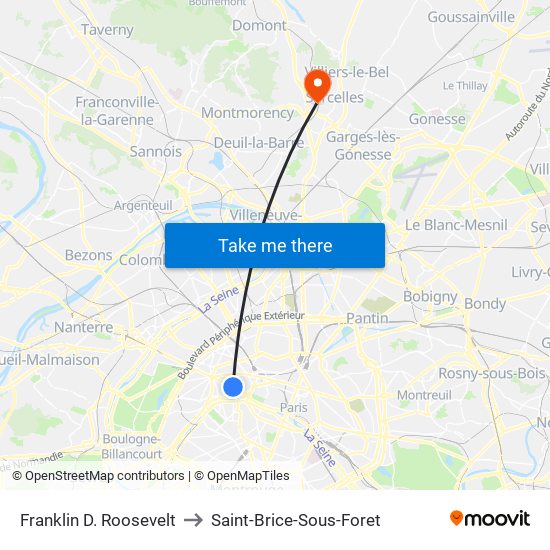 Franklin D. Roosevelt to Saint-Brice-Sous-Foret map