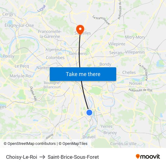 Choisy-Le-Roi to Saint-Brice-Sous-Foret map
