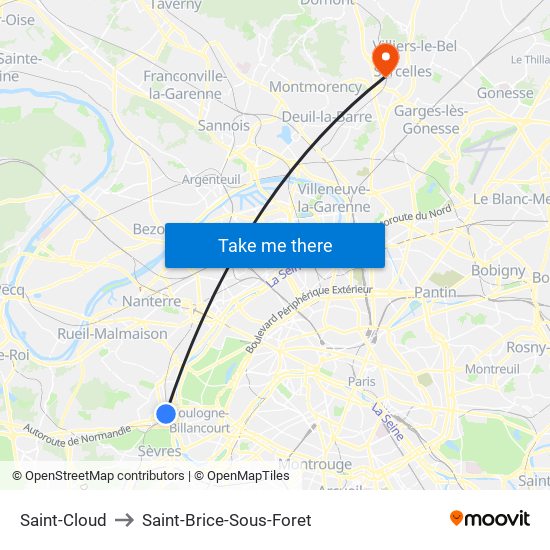 Saint-Cloud to Saint-Brice-Sous-Foret map