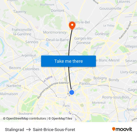 Stalingrad to Saint-Brice-Sous-Foret map