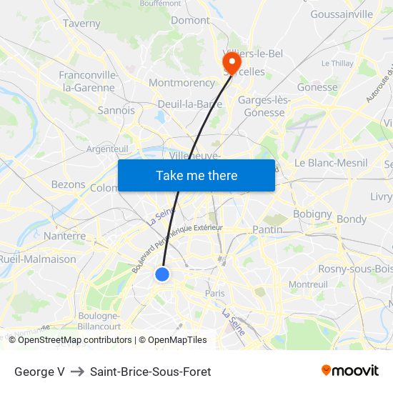 George V to Saint-Brice-Sous-Foret map