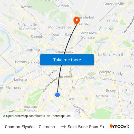 Champs-Élysées - Clemenceau to Saint-Brice-Sous-Foret map