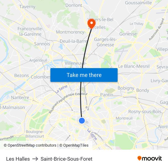 Les Halles to Saint-Brice-Sous-Foret map