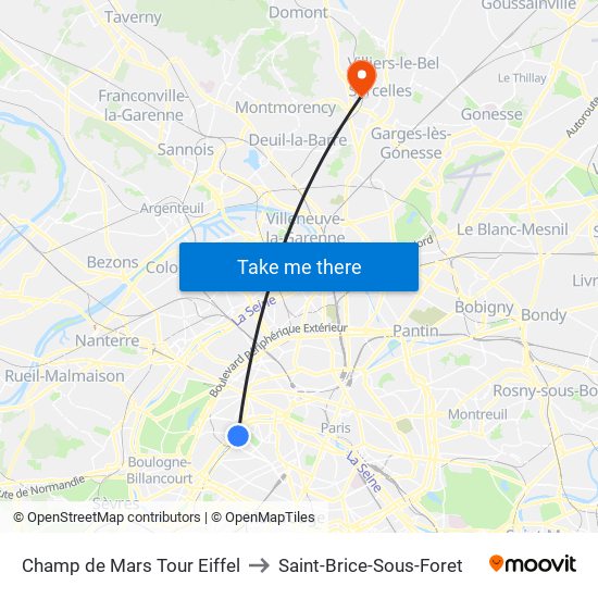 Champ de Mars Tour Eiffel to Saint-Brice-Sous-Foret map