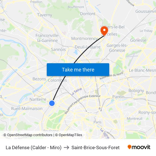 La Défense (Calder - Miro) to Saint-Brice-Sous-Foret map