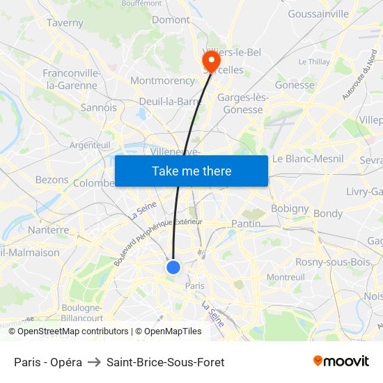 Paris - Opéra to Saint-Brice-Sous-Foret map