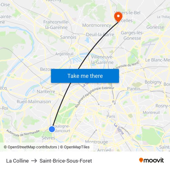 La Colline to Saint-Brice-Sous-Foret map