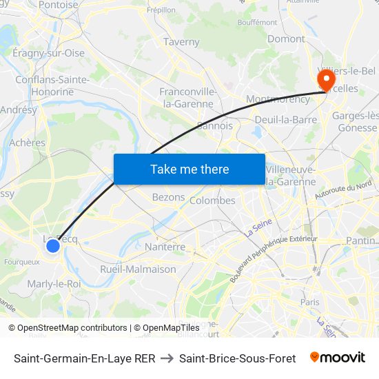 Saint-Germain-En-Laye RER to Saint-Brice-Sous-Foret map