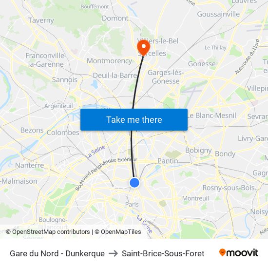 Gare du Nord - Dunkerque to Saint-Brice-Sous-Foret map