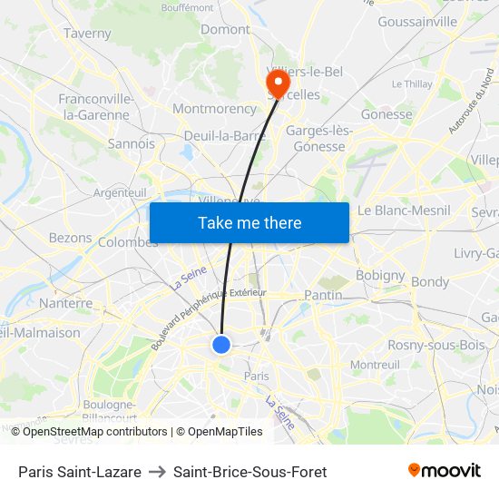 Paris Saint-Lazare to Saint-Brice-Sous-Foret map