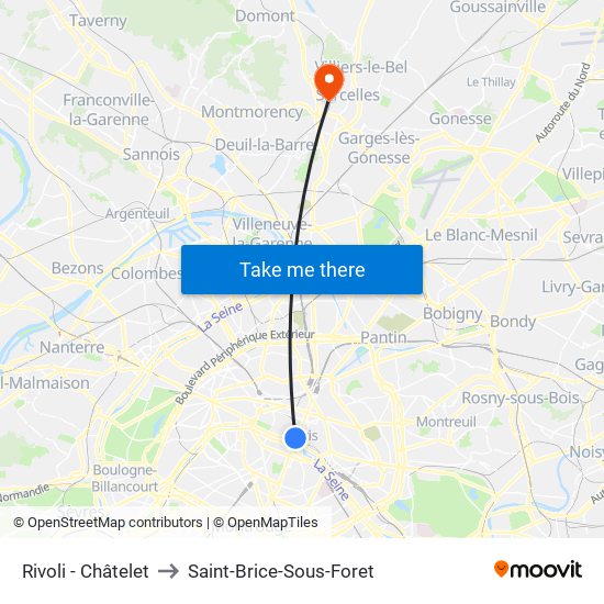 Rivoli - Châtelet to Saint-Brice-Sous-Foret map