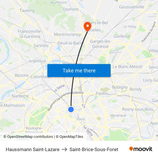 Haussmann Saint-Lazare to Saint-Brice-Sous-Foret map