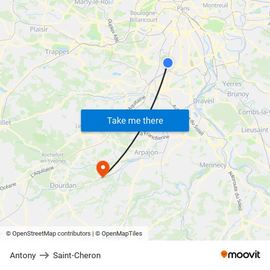 Antony to Saint-Cheron map