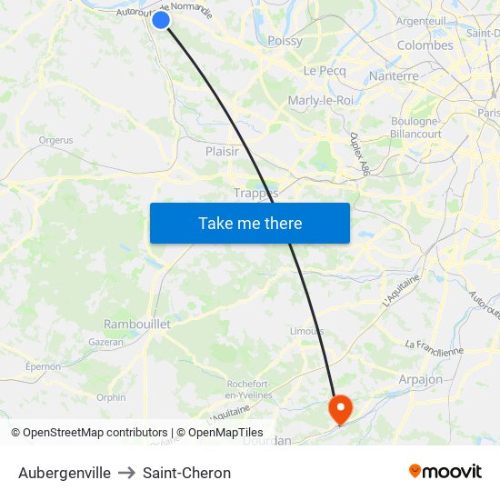 Aubergenville to Saint-Cheron map