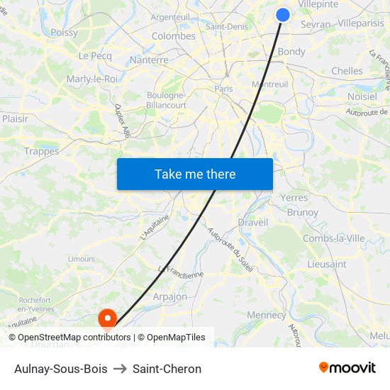 Aulnay-Sous-Bois to Saint-Cheron map