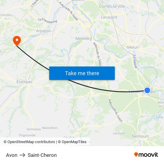 Avon to Saint-Cheron map