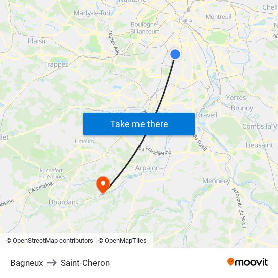 Bagneux to Saint-Cheron map