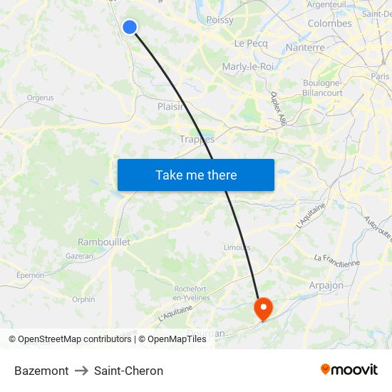 Bazemont to Saint-Cheron map