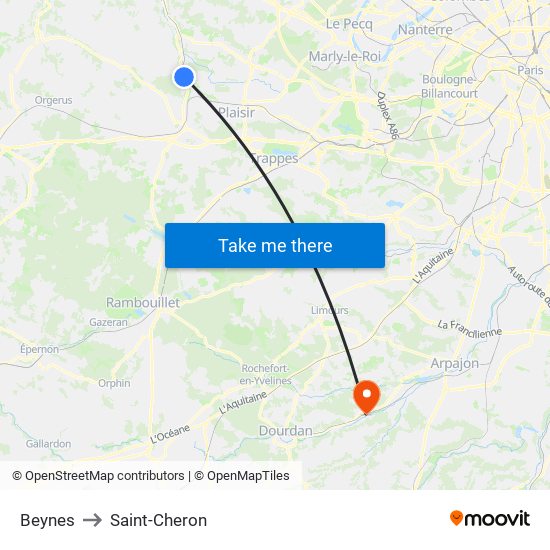 Beynes to Saint-Cheron map