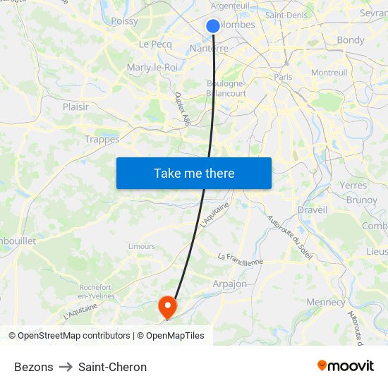 Bezons to Saint-Cheron map