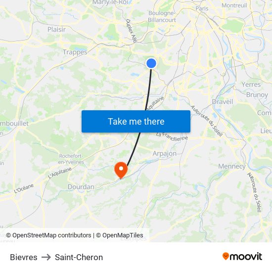 Bievres to Saint-Cheron map
