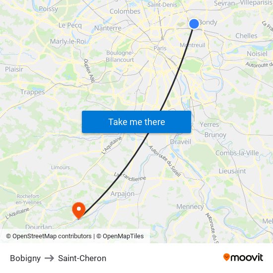 Bobigny to Saint-Cheron map