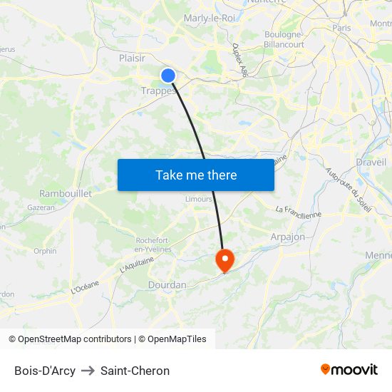 Bois-D'Arcy to Saint-Cheron map