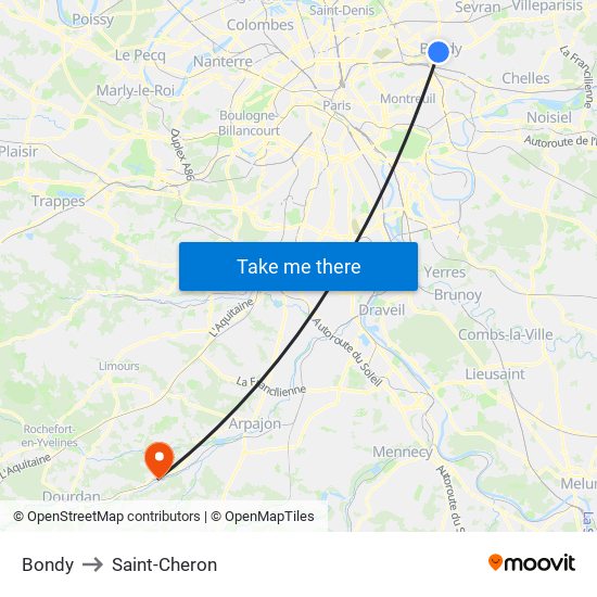 Bondy to Saint-Cheron map